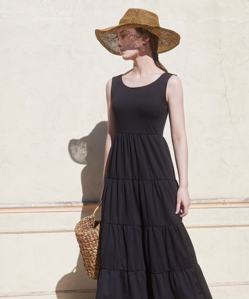 bijorie（ビジュリィ）の「【bijorie】カップ付きティアードワンピース 22SS（ルームワンピース・レディース・ブラック/グレー/オリーブ・MEDIUM/LARGE）」の2枚目の写真