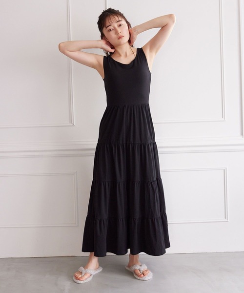 bijorie（ビジュリィ）の「【bijorie】カップ付きティアードワンピース 22SS（ルームワンピース・レディース・ブラック/グレー/オリーブ・MEDIUM/LARGE）」の6枚目の写真