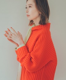 リブ切替ニットプルオーバー/WEB限定カラー:ベージュ