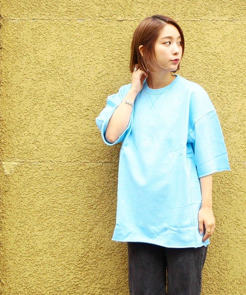 hardcover（ハードカバー）の「hardcover/ダーティ加工クルー（Tシャツ/カットソー・レディース・レッド/サックスブルー・FREE）」の2枚目の写真