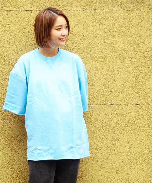 hardcover（ハードカバー）の「hardcover/ダーティ加工クルー（Tシャツ/カットソー・レディース・レッド/サックスブルー・FREE）」の8枚目の写真