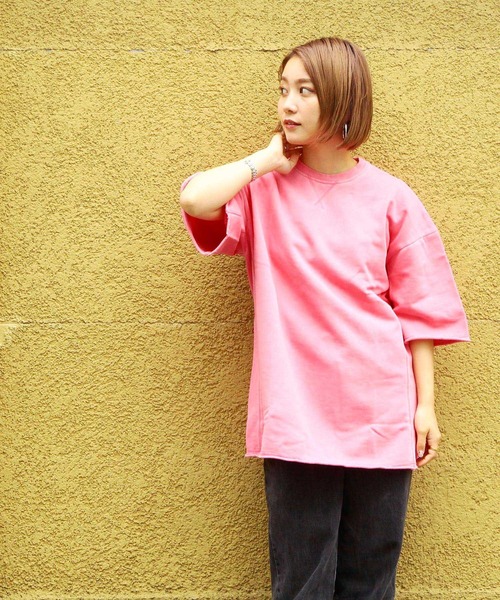 hardcover（ハードカバー）の「hardcover/ダーティ加工クルー（Tシャツ/カットソー・レディース・レッド/サックスブルー・FREE）」の9枚目の写真