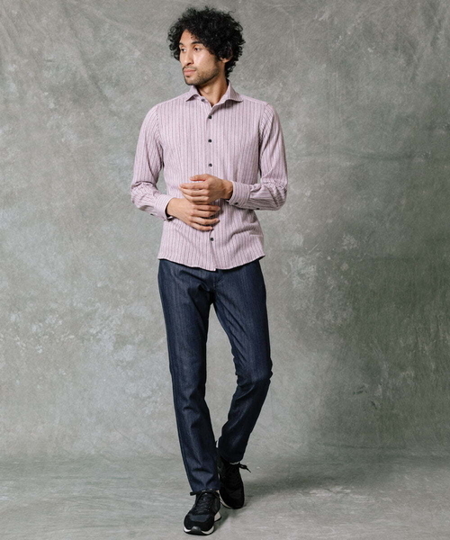 MICHEL KLEIN HOMME   （ミッシェルクランオム）の「【2022年モデル】《日本製》ストライプラッセルシャツ（シャツ/ブラウス・メンズ・パープル/ブラック/グレー/ベージュ/ブルー/モカ/ボルドー・X-LARGE/MEDIUM/LARGE/44/52）」の11枚目の写真