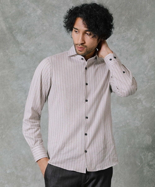 MICHEL KLEIN HOMME   （ミッシェルクランオム）の「【2022年モデル】《日本製》ストライプラッセルシャツ（シャツ/ブラウス・メンズ・パープル/ブラック/グレー/ベージュ/ブルー/モカ/ボルドー・X-LARGE/MEDIUM/LARGE/44/52）」の14枚目の写真