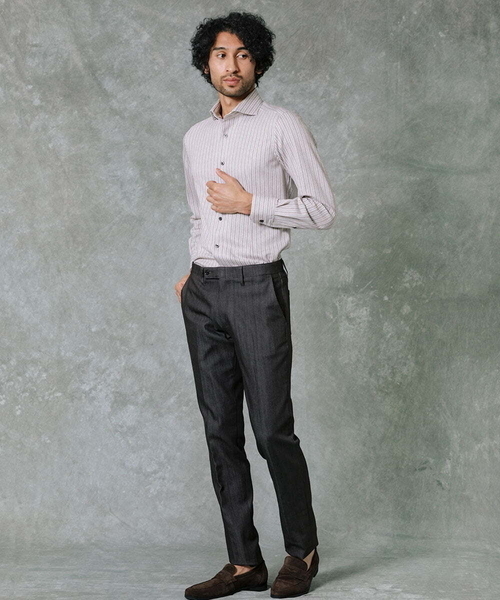 MICHEL KLEIN HOMME   （ミッシェルクランオム）の「【2022年モデル】《日本製》ストライプラッセルシャツ（シャツ/ブラウス・メンズ・パープル/ブラック/グレー/ベージュ/ブルー/モカ/ボルドー・X-LARGE/MEDIUM/LARGE/44/52）」の15枚目の写真