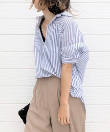 Q | ストライプハーフスリーブシャツ(シャツ/ブラウス)