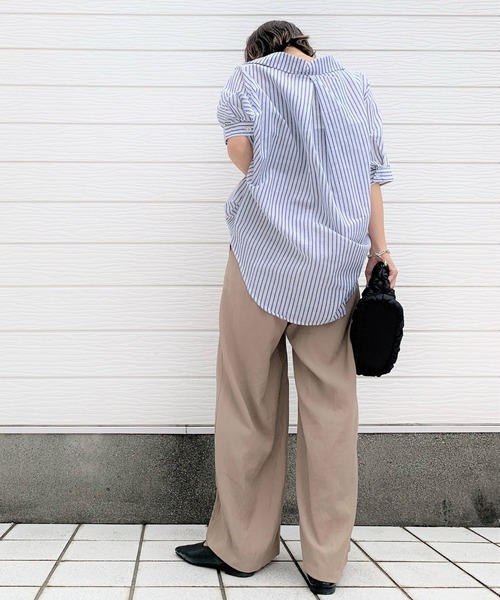 Q(キュー)の「ストライプハーフスリーブシャツ(シャツ/ブラウス・レディース・ホワイト系その他/ブルー系その他・MEDIUM)」の9枚目の写真