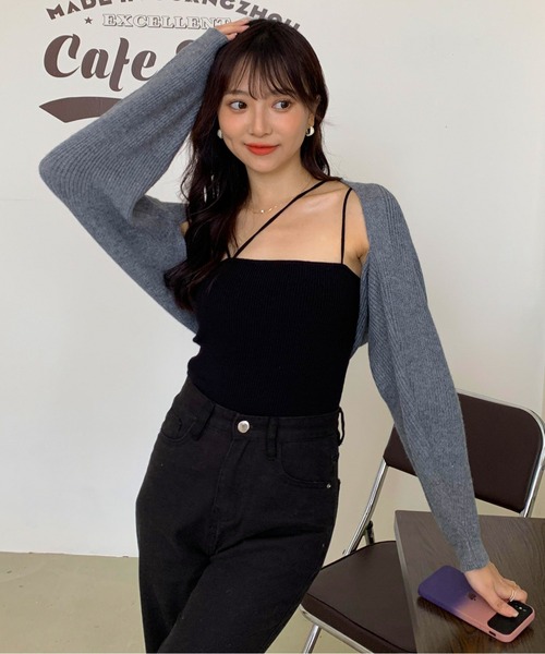 EPICKS（エピックス）の「ボレロショートカーディガン（カーディガン/ボレロ・レディース・ブラック/グリーン/グレー/ベージュ/アイボリー・F）」の3枚目の写真