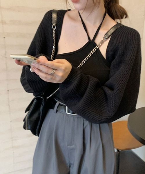 EPICKS（エピックス）の「ボレロショートカーディガン（カーディガン/ボレロ・レディース・ブラック/グリーン/グレー/ベージュ/アイボリー・F）」の7枚目の写真