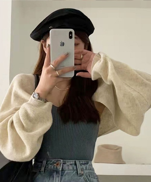 EPICKS（エピックス）の「ボレロショートカーディガン（カーディガン/ボレロ・レディース・ブラック/グリーン/グレー/ベージュ/アイボリー・F）」の15枚目の写真