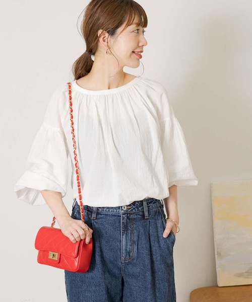 URBAN RESEARCH Sonny Label（アーバンリサーチサニーレーベル）の「ギャザースリーブブラウス（シャツ/ブラウス・レディース・ベージュ/ブルー/ホワイト・FREE）」の2枚目の写真