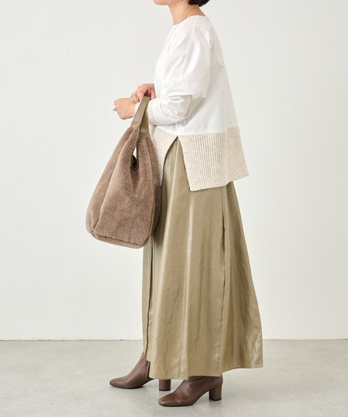 BEARDSLEY（ビアズリー）の「フェイクボアトートバッグ：すぐにお届け! A4サイズ収納可（トートバッグ・レディース・アイボリー/ブラウン系その他・FREE）」の12枚目の写真