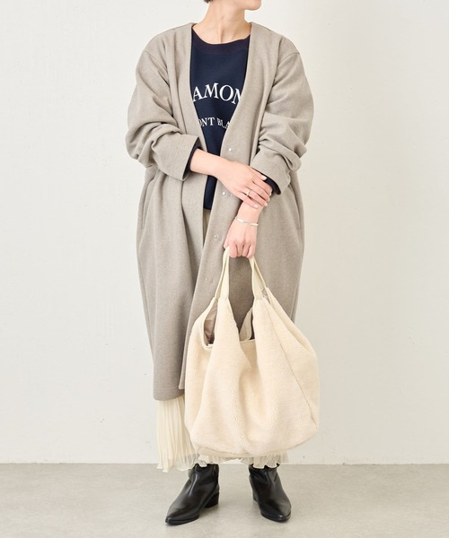 BEARDSLEY（ビアズリー）の「フェイクボアトートバッグ：すぐにお届け! A4サイズ収納可（トートバッグ・レディース・アイボリー/ブラウン系その他・FREE）」の16枚目の写真