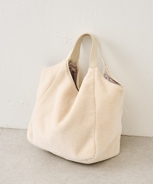 BEARDSLEY（ビアズリー）の「フェイクボアトートバッグ：すぐにお届け! A4サイズ収納可（トートバッグ・レディース・アイボリー/ブラウン系その他・FREE）」の19枚目の写真