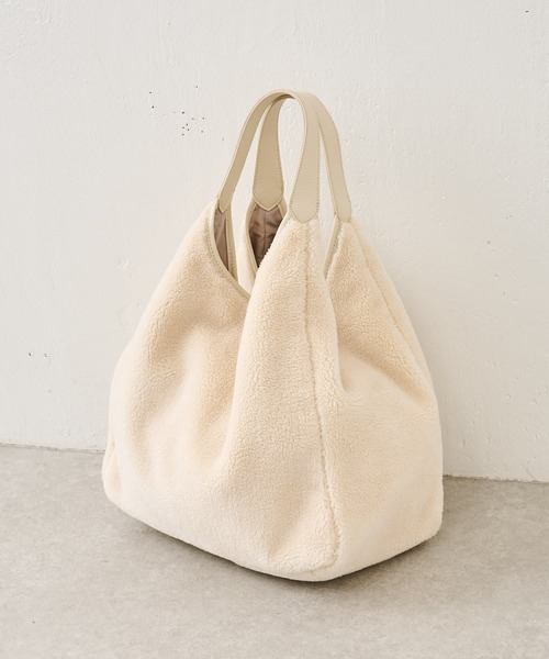 BEARDSLEY（ビアズリー）の「フェイクボアトートバッグ：すぐにお届け! A4サイズ収納可（トートバッグ・レディース・アイボリー/ブラウン系その他・FREE）」の20枚目の写真