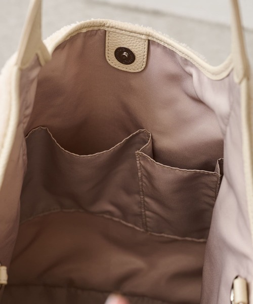 BEARDSLEY（ビアズリー）の「フェイクボアトートバッグ：すぐにお届け! A4サイズ収納可（トートバッグ・レディース・アイボリー/ブラウン系その他・FREE）」の22枚目の写真