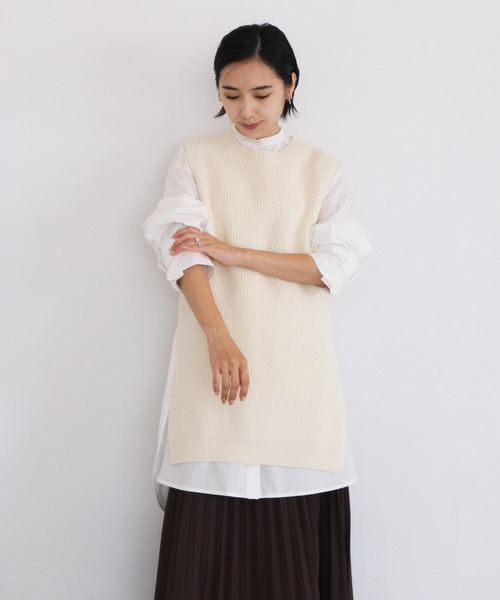 AKTE(アクテ)の「ニットロングベスト(ベスト・レディース・ホワイト/ネイビー・FREE)」の12枚目の写真