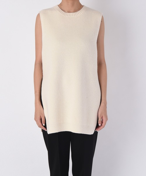 AKTE(アクテ)の「ニットロングベスト(ベスト・レディース・ホワイト/ネイビー・FREE)」の18枚目の写真