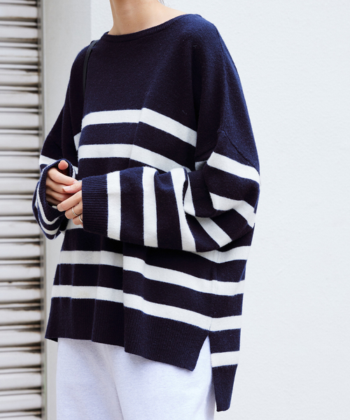 FRAMeWORK（フレームワーク）の「オーバーサイズクルーネックプルオーバー（ニット/セーター・レディース・ネイビー/ピンク/ブルー/ホワイト系その他/ダークブルー・FREE）」の19枚目の写真