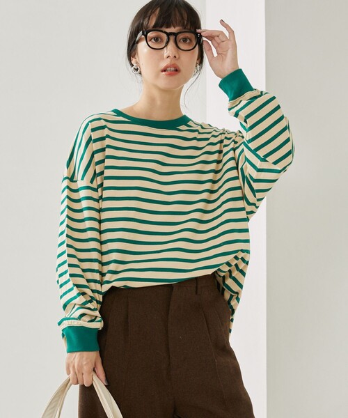 FREAK'S STORE（フリークスストア）の「ボーダーBIGロンTEE（Tシャツ/カットソー・レディース・ブラック/ピンク/イエロー/ブルー/グリーン・ﾌﾘ-）」の3枚目の写真