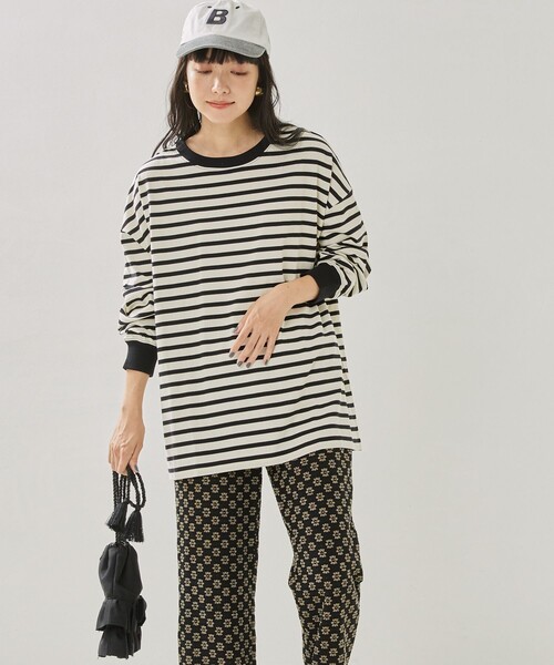 FREAK'S STORE（フリークスストア）の「ボーダーBIGロンTEE（Tシャツ/カットソー・レディース・ブラック/ピンク/イエロー/ブルー/グリーン・ﾌﾘ-）」の2枚目の写真