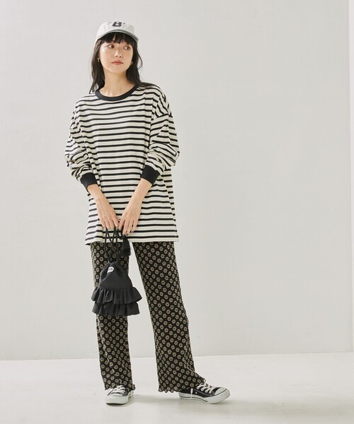 FREAK'S STORE（フリークスストア）の「ボーダーBIGロンTEE（Tシャツ/カットソー・レディース・ブラック/ピンク/イエロー/ブルー/グリーン・ﾌﾘ-）」の10枚目の写真