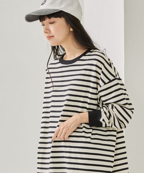 FREAK'S STORE（フリークスストア）の「ボーダーBIGロンTEE（Tシャツ/カットソー・レディース・ブラック/ピンク/イエロー/ブルー/グリーン・ﾌﾘ-）」の15枚目の写真