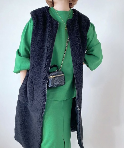 libelle more(リベル モア)の「ボアロングベスト(ベスト・レディース・ブラック/カーキ/モカ/グレイッシュベージュ・M/L)」の2枚目の写真