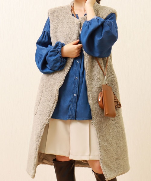 libelle more(リベル モア)の「ボアロングベスト(ベスト・レディース・ブラック/カーキ/モカ/グレイッシュベージュ・M/L)」の8枚目の写真