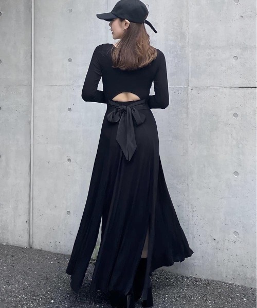 ROYAL PARTY(ロイヤルパーティー)の「【丈が選べる】ダブルスリットマキシワンピース(ワンピース・レディース・ベージュ/ブラック/グレー・FREE/SHORT)」の6枚目の写真