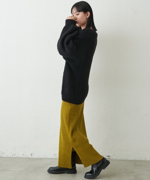 Aunt Marie's（アントマリーズ）の「リブニットロングスカート（スカート・レディース・ブラウン/グレー/ライム/ブラック・FREE）」の13枚目の写真