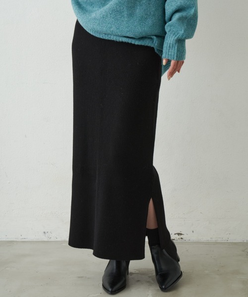 Aunt Marie's（アントマリーズ）の「リブニットロングスカート（スカート・レディース・ブラウン/グレー/ライム/ブラック・FREE）」の12枚目の写真