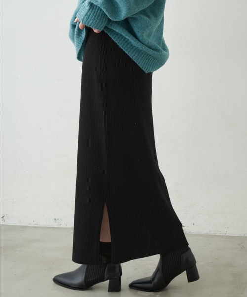 Aunt Marie's（アントマリーズ）の「リブニットロングスカート（スカート・レディース・ブラウン/グレー/ライム/ブラック・FREE）」の10枚目の写真