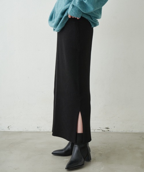Aunt Marie's（アントマリーズ）の「リブニットロングスカート（スカート・レディース・ブラウン/グレー/ライム/ブラック・FREE）」の9枚目の写真