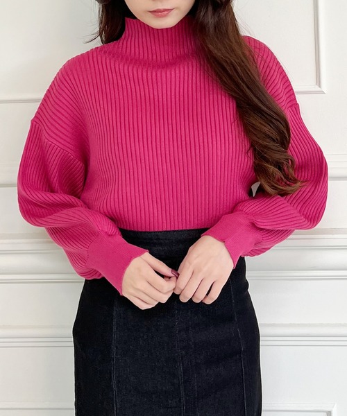 MIIA（ミーア）の「もちもちボトルネックニット（ニット/セーター・レディース・ブラック/オフホワイト/ブルー/グリーン/ピンク/オレンジ/イエロー/ベージュ・FREE）」の7枚目の写真