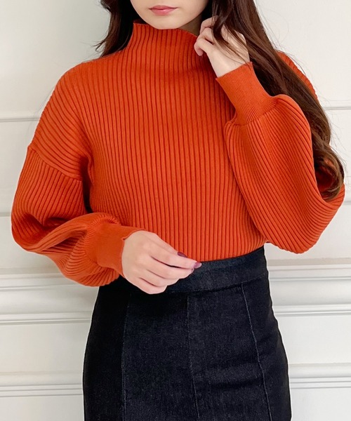 MIIA（ミーア）の「もちもちボトルネックニット（ニット/セーター・レディース・ブラック/オフホワイト/ブルー/グリーン/ピンク/オレンジ/イエロー/ベージュ・FREE）」の12枚目の写真