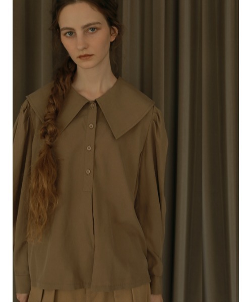 AMAIL（アマイル）の「Big collar nume shirt（シャツ/ブラウス・レディース・ブラウン/アイボリー・FREE）」の3枚目の写真