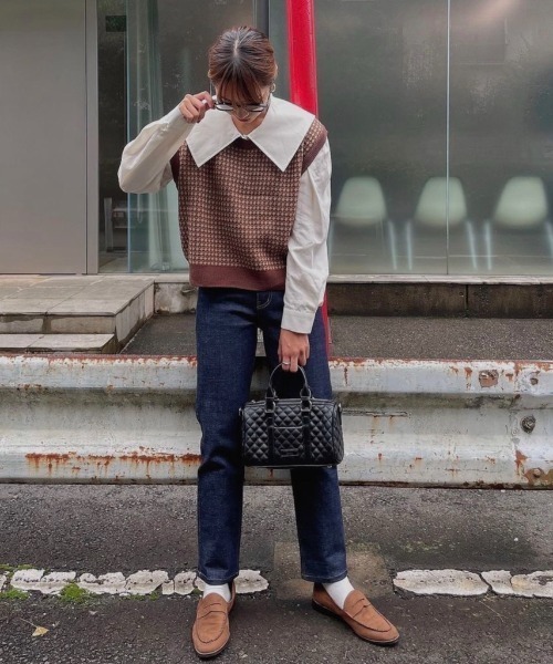 AMAIL（アマイル）の「Big collar nume shirt（シャツ/ブラウス・レディース・ブラウン/アイボリー・FREE）」の14枚目の写真