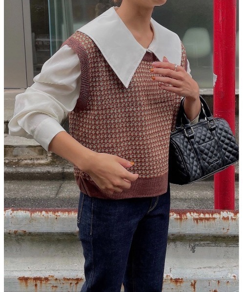 AMAIL（アマイル）の「Big collar nume shirt（シャツ/ブラウス・レディース・ブラウン/アイボリー・FREE）」の13枚目の写真