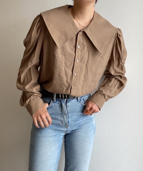 AMAIL（アマイル）の「Big collar nume shirt（シャツ/ブラウス・レディース・ブラウン/アイボリー・FREE）」の20枚目の写真