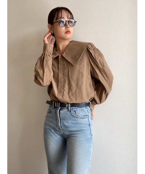 AMAIL（アマイル）の「Big collar nume shirt（シャツ/ブラウス・レディース・ブラウン/アイボリー・FREE）」の21枚目の写真