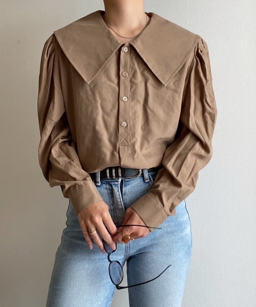 AMAIL（アマイル）の「Big collar nume shirt（シャツ/ブラウス・レディース・ブラウン/アイボリー・FREE）」の19枚目の写真