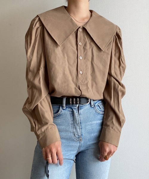 AMAIL（アマイル）の「Big collar nume shirt（シャツ/ブラウス・レディース・ブラウン/アイボリー・FREE）」の18枚目の写真