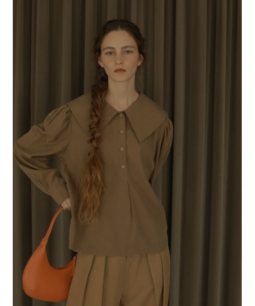 AMAIL（アマイル）の「Big collar nume shirt（シャツ/ブラウス・レディース・ブラウン/アイボリー・FREE）」の17枚目の写真