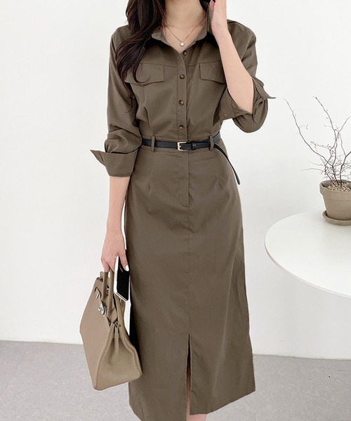 DAY CLOSET(デイ クローゼット)の「レディース 長袖ウエストマークタイトワンピース(ワンピース・レディース・ブラック/ベージュ/ブラウン・ONE SIZE)」の7枚目の写真