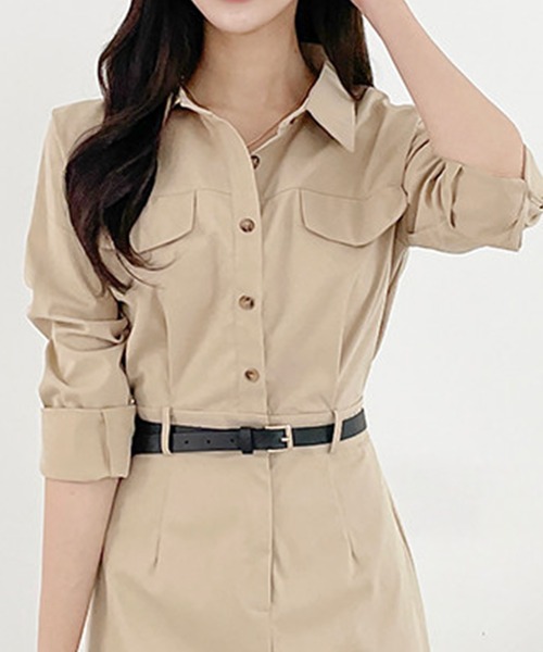 DAY CLOSET(デイ クローゼット)の「レディース 長袖ウエストマークタイトワンピース(ワンピース・レディース・ブラック/ベージュ/ブラウン・ONE SIZE)」の14枚目の写真