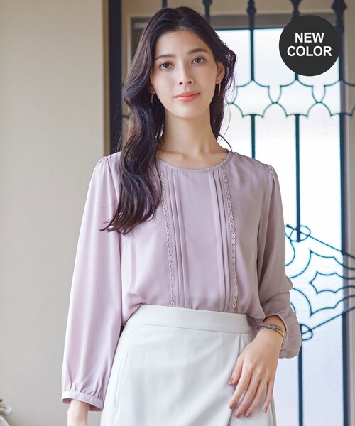 Tiaclasse（ティアクラッセ）の「【洗える】ピンタックレースブラウス（シャツ/ブラウス・レディース・ネイビー/モカ/グレー/オフホワイト/ピンク・M/L）」の5枚目の写真