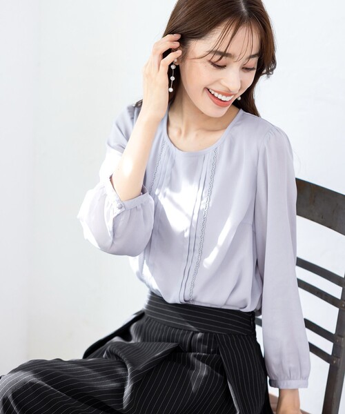 Tiaclasse（ティアクラッセ）の「【洗える】ピンタックレースブラウス（シャツ/ブラウス・レディース・ネイビー/モカ/グレー/オフホワイト/ピンク・M/L）」の21枚目の写真