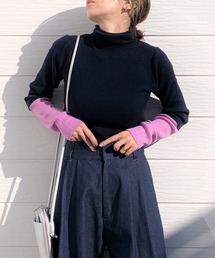 Q | リブタートル袖バイカラーニット(ニット/セーター)