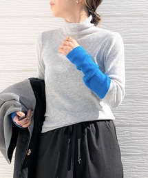 Q | リブタートル袖バイカラーニット(ニット/セーター)